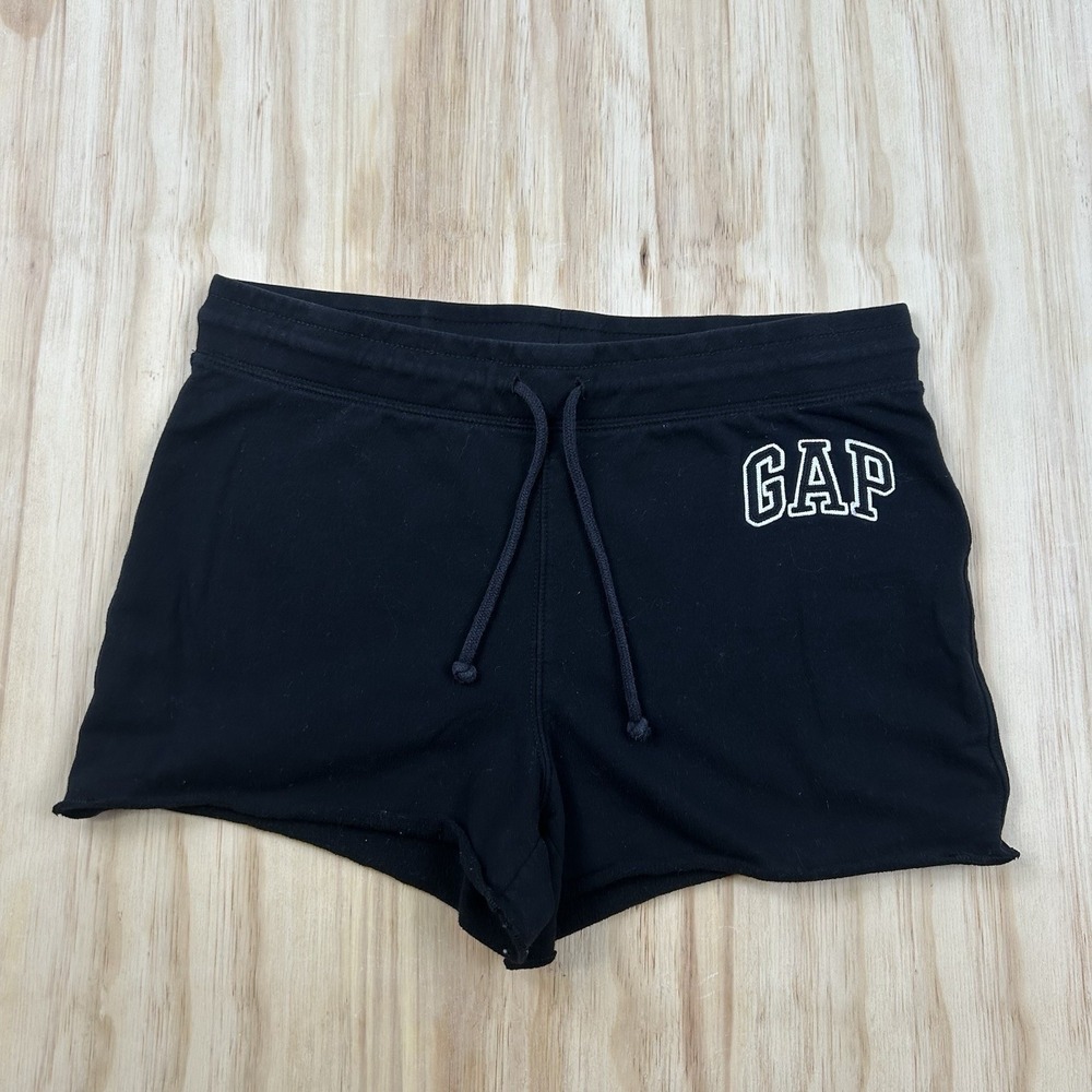 Gap Women's Solid Black Logo‎ Applique Cotton Polyester Adjustable Shorts M